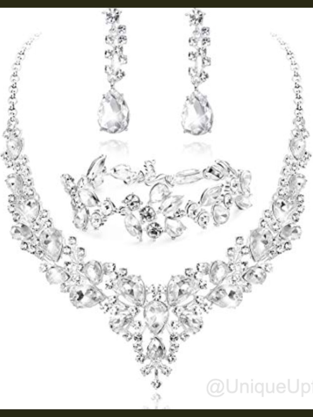 Rhinestone Crystal Bridal Jewelry Set Teardrop Necklace Earrings Bracelet